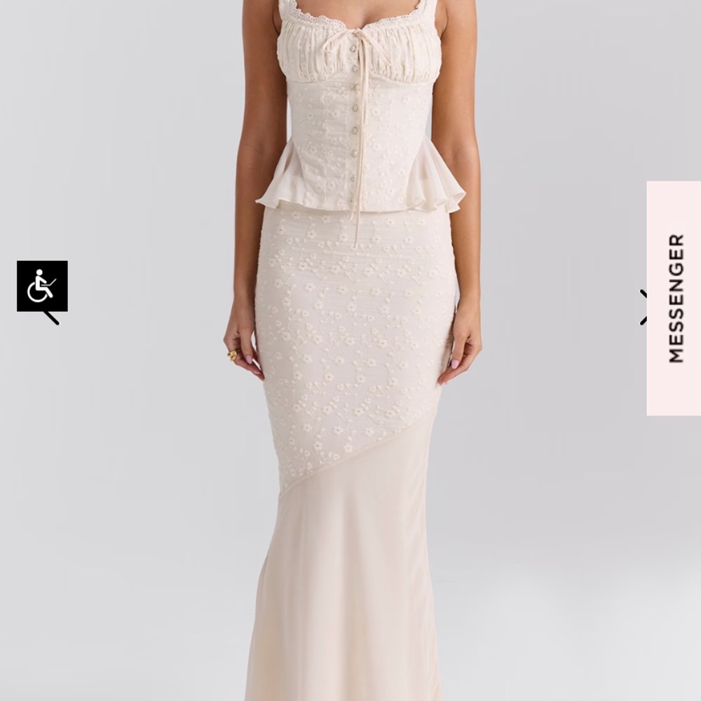 House of CB Cream Lace Embroidered Peplum Skirt Set
